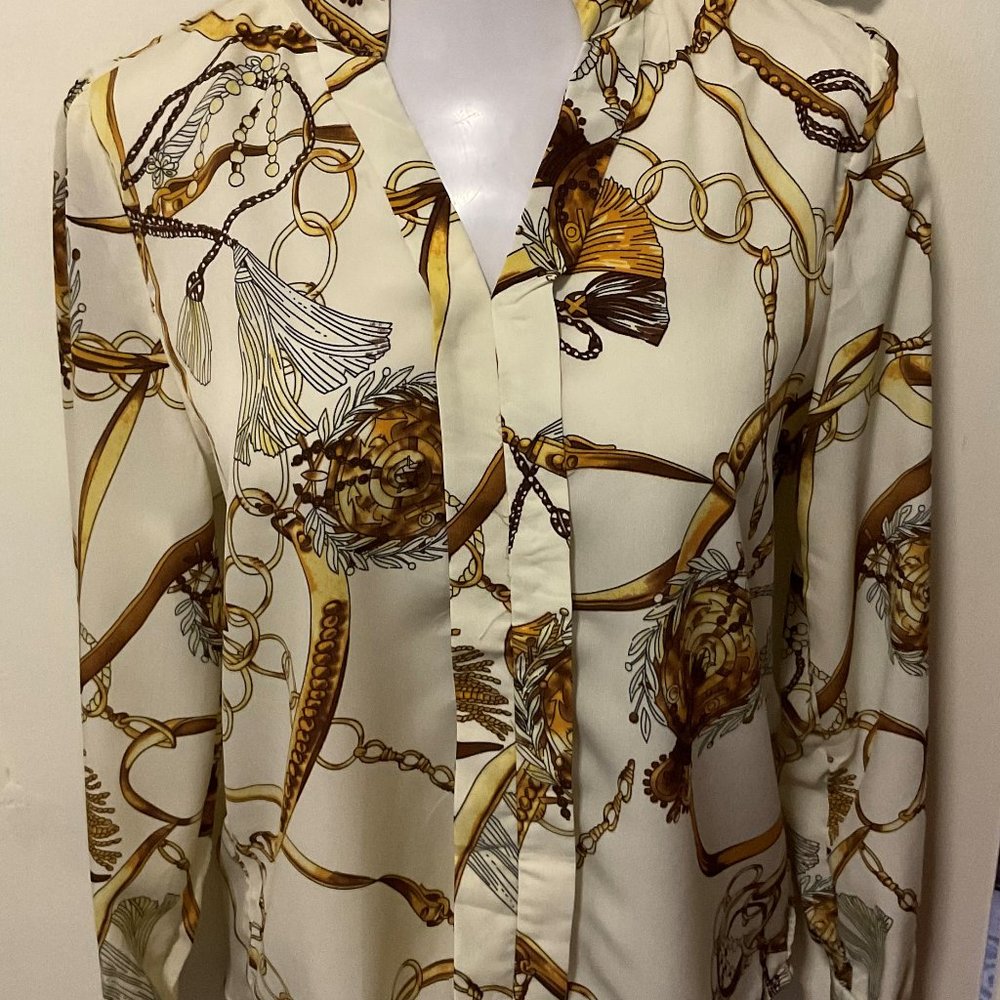 SweatyRocks Women's Chiffon Sexy Leopard V Neck Long Sleeve Blouse Medium